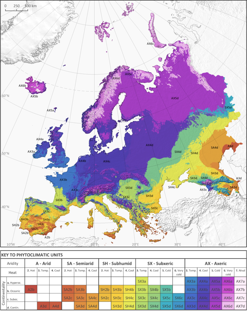 Plöntuloftslags-flokkunarkort yfir lönd Evrópu (e. Phytoclimatic Map of Europe) útfrá DSPS flokkunarkerfinu.